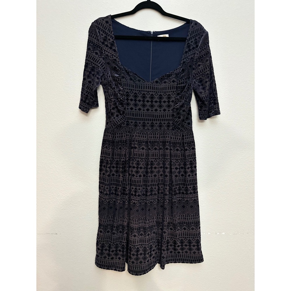 Meadow Rue Velvet Burnout Geometric Pattern Fit Flare Dress Size Small